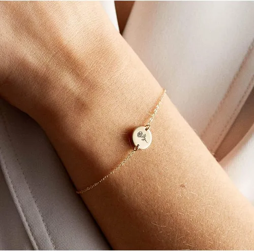 Miniatura 4 de Pulsera de flor de nacimiento de oro de 18 quilates grabada personalizada, pulseras con dije floral personalizado de acero inoxidable, cadena