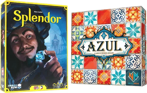 Asmodee Splendor + Azul - Juego de mesa de estrategia de colocación de azulejos y juegos de construcción de motores para familias y adultos, juegos