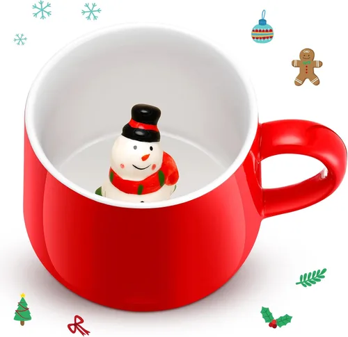 Miniatura 11 de Sliner Divertidas tazas de Navidad en 3D con animal en el interior, 13.5 onzas, hechas a mano, taza de café de cerámica, bonita figura de dibujos