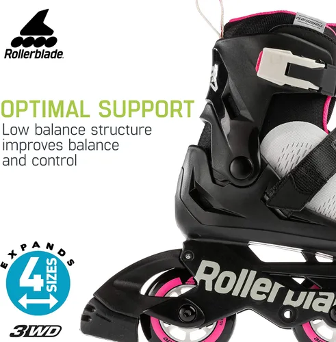 Miniatura 6 de Rollerblade Microblade Free 3WD - Patines en línea ajustables para niños, color negro y rosa, patines en línea de alto rendimiento