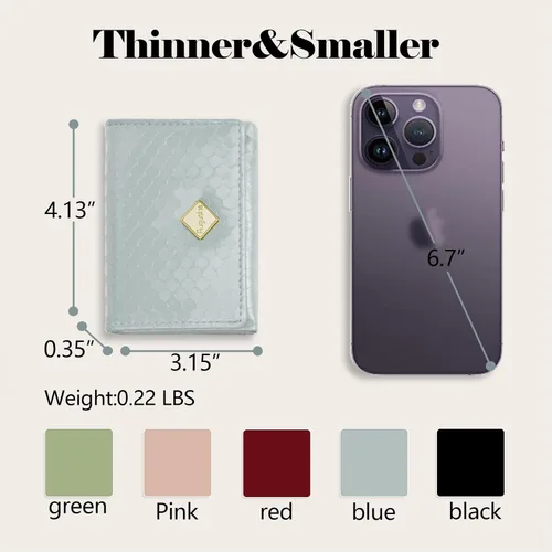 Miniatura 6 de Billetera triple para mujer, delgada para tarjetas de crédito, carteras de cuero con ventana de identificación, Azul, Trifold
