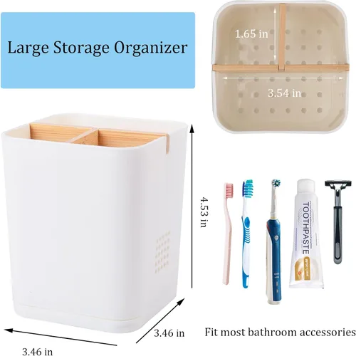Miniatura 4 de Soporte para cepillo de dientes eléctrico de 3 ranuras con divisores de bambú para baños, organizador de cepillos de dientes y pasta de dientes