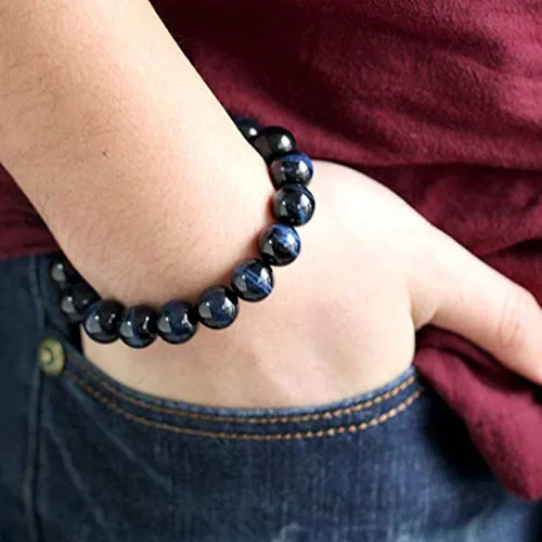 Miniatura 5 de Jewever Pulsera elástica unisex con piedras preciosas naturales de ojo de tigre (múltiples piezas)