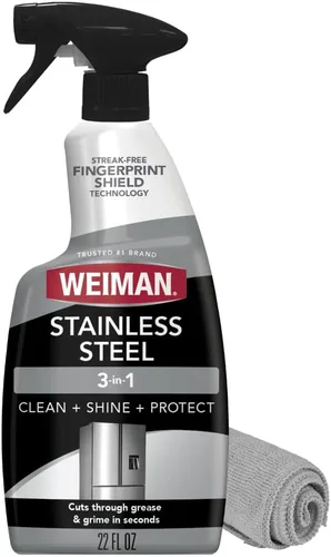 Limpiador y pulidor de acero inoxidable Weiman - Protege los electrodomésticos de las huellas dactilares y deja un brillo sin manchas para