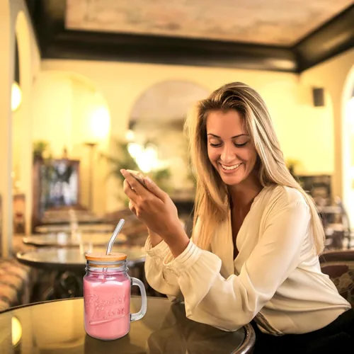 Miniatura 4 de ANOTION Vasos para beber Mason Jar – Frascos Mason Jar de vidrio de 16 onzas con tapas y pajitas, taza de café helado, botellas de jugo Mason Jar