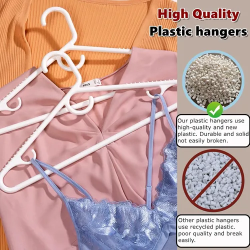 Miniatura 6 de Amber Home Paquete de 36 perchas de plástico resistentes, perchas blancas antideslizantes con barra para pantalones, perchas de plástico grueso