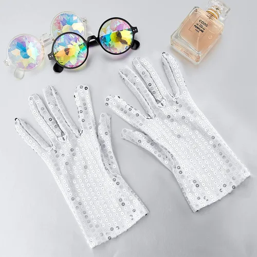 Miniatura 7 de SATINIOR 3 pares de guantes de lentejuelas plateadas, guantes de malla con purpurina, guantes de baile de lentejuelas para vestido, accesorio