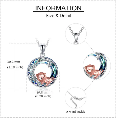 Miniatura 5 de Collar de cerdo de plata de ley S925, collar de cerdo de origami para mujer