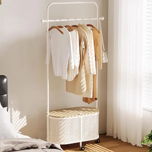 Miniatura 11 de 360 °Rotary Clothes Rack, Metal Clothing Rack, Garment Rack with Wheels and Large Capacity Storage Basket, Merchandise Coat Rack Display for Hanging