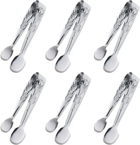 Miniatura 11 de 3 piezas de mini pinzas para servir, pinzas de 10 cm de acero inoxidable color rosa para cubitos de azúcar, pinzas pequeñas plateadas para hielo