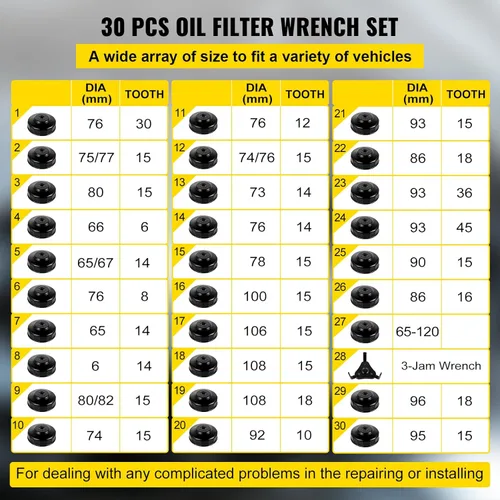 Miniatura 3 de VEVOR Juego de enchufes para filtro de aceite, 30 piezas, acero, negro, llave de 3 atascos