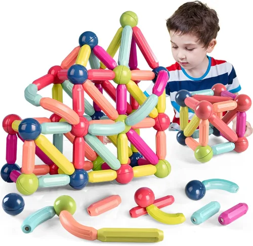 Miniatura 9 de Contixo Juguetes de construcción STEM – Juego de 65 piezas de azulejos magnéticos de mármol 3D para aprendizaje, apilables, juego de bloques