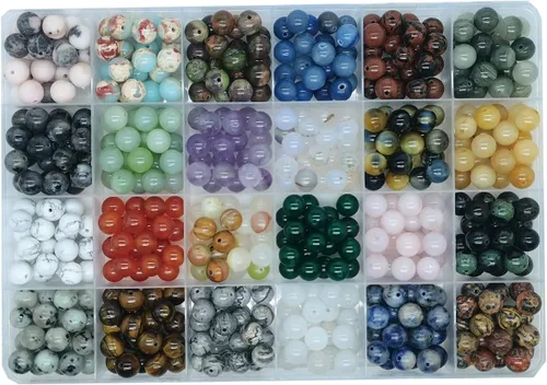 Miniatura 13 de 252 piezas de cuentas de piedra redondas naturales de 0.31 pulgadas, cuentas de piedras preciosas sueltas, tamaño del agujero de 0.039 pulgadas