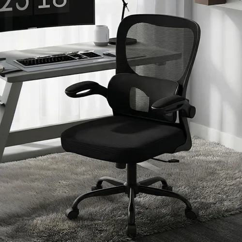 Miniatura 2 de AreShark Silla de oficina ergonómica, cómoda silla de escritorio con soporte lumbar ajustable, silla de computadora de malla con ruedas, Negro