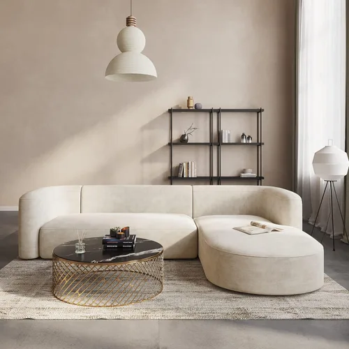 Miniatura 12 de Acanva - Sofá de lujo moderno de terciopelo con respaldo curvo, sofá minimalista cómodo para sala de estar y apartamento, seccional modular de 4