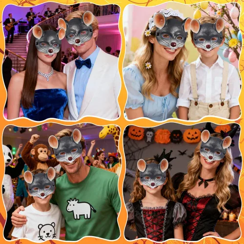 Miniatura 6 de jojofuny Máscara de rata gris: máscara de cabeza de rata cicatriz 3D, disfraz de ratón animal de media cara para Halloween, carnaval, mascarada