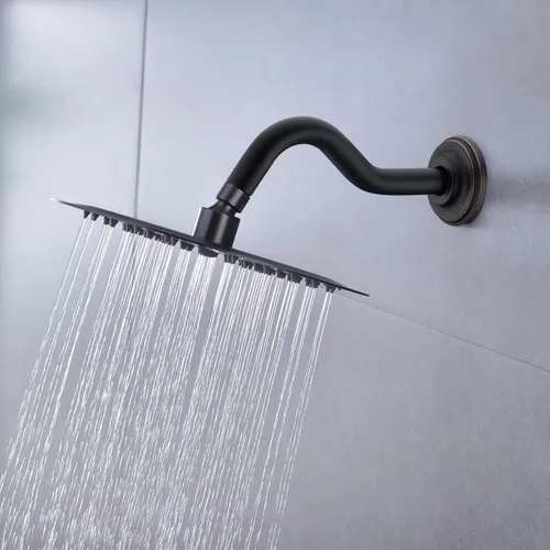 Miniatura 2 de Brazo de ducha curvado en forma de S de 8 pulgadas con brida de acero inoxidable, brazo de tubo de extensión de cabezal de ducha de repuesto, bronce