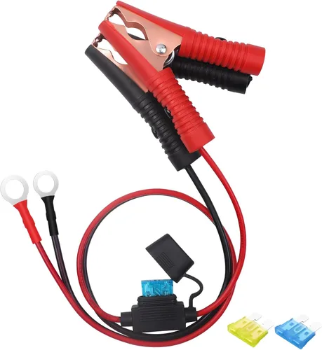 CUZEC Cable de extensión de 16 AWG con abrazadera de batería de 12 V/24 V clip de batería para inversor de alta potencia y más (1.6 pies de largo)
