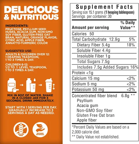 Miniatura 3 de Yerba Prima Daily Fiber Formula 16 oz (paquete de 2) – Suplemento de fibra dietética premium, sin OMG, sin gluten, fabricado en los Estados Unidos