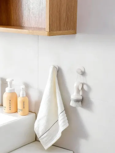Miniatura 3 de Paquete de 2 ganchos adhesivos para abrigos para baños, ganchos de pared blancos para toallas, perchas para colgar en la cocina, decorativos