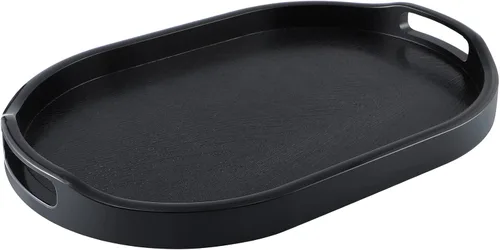 Miniatura 8 de MDLUU Bandeja de plástico para servir, bandeja otomana de 14.8 pulgadas de largo con asas recortadas, bandeja ovalada para mayordomo para desayuno