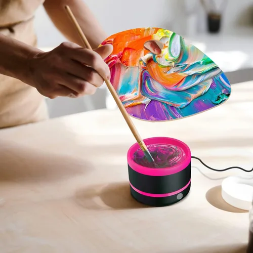 Miniatura 6 de YAGHVEO® Herramienta limpiadora de pinceles de pintura eléctrica, enjuague de pinceles de silicona, limpiador de pinceles de copa de giro Rojo