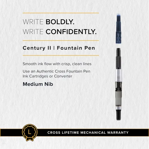 Miniatura 6 de Cross Century II - Estilógrafo recargable presentado en una caja de regalo de lujo - Punta media, tinta negra, cromo brillante (Lustrous Chrome)