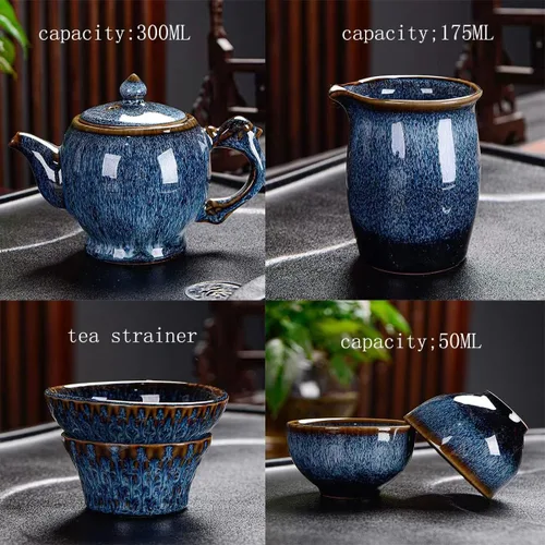 Miniatura 5 de CHANJOON Juego de té chino de cerámica Kung Fu, juego de té para adultos de 9 piezas, juego de té de la tarde, juego en caja de regalo perfecto