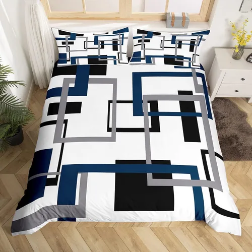 Miniatura 14 de Erosebridal Funda de edredón a rayas color negro y beige, funda de edredón bohemia moderna geométrica abstracta para mujeres, hombres y adultos