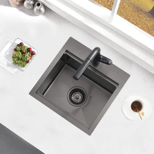 Miniatura 2 de Black-Bokaiya - Fregadero de barra desplegable de 15 x 15 pulgadas, fregadero de cocina pequeño de acero inoxidable, fregadero para exteriores