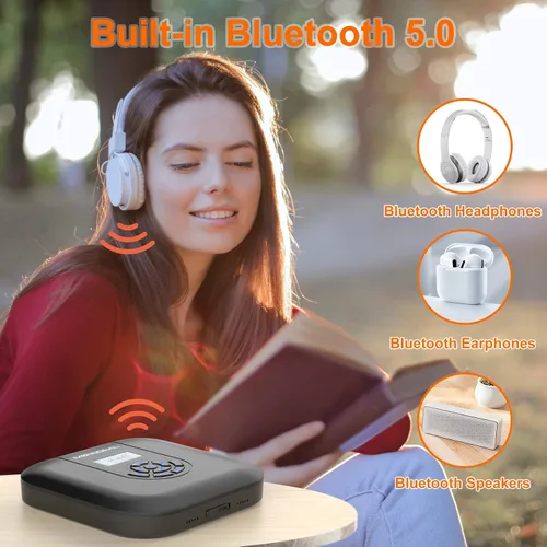 Miniatura 2 de Reproductor de CD portátil, reproductor de CD Bluetooth MONODEAL con altavoces y transmisor FM, reproductor recargable de 1800 mAh para automóvil