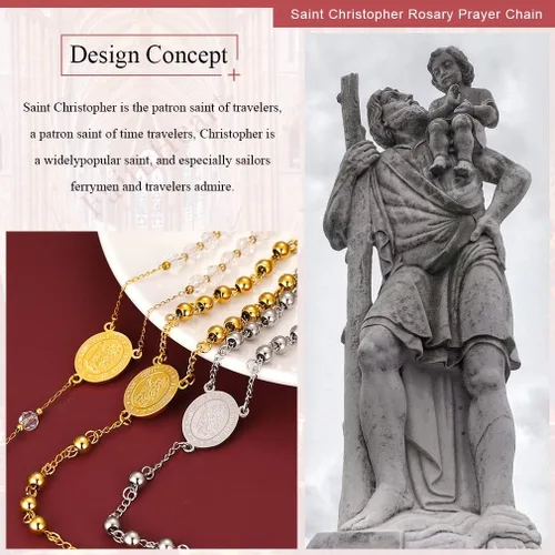 Miniatura 3 de FaithHeart Collar de cuentas de rosario católico medalla de San Miguel San Cristóbal Virgen María y San Benito con dije de cruz cuentas de 6 mm0236