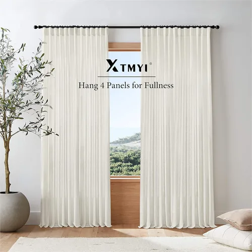 Miniatura 5 de XTMYI - Cortinas transparentes de 54 pulgadas de largo, juego de 2 paneles para baño, cortinas cortas de lino y algodón con semi privacidad