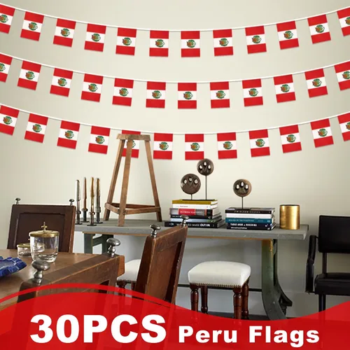 Miniatura 6 de Banderín de bandera de Perú, mini banderas peruanas pequeñas, decoración nacional de país para escuela, fiesta, eventos deportivos, festival