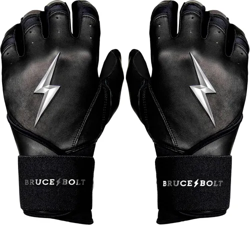 BRUCE BOLT Serie Chrome - Guantes de bateo con puño largo - Varios colores - Tallas para adultos y jóvenes Negro