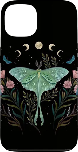 Funda estética Witchy Luna Moth Flower Floral Moon Phases para iPhone 13