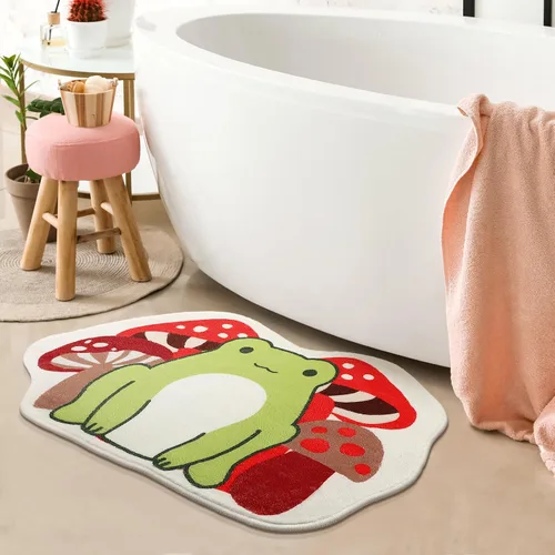 Miniatura 3 de Timgle Tapete de baño con diseño de rana, 23.6 x 16 pulgadas, antideslizante, absorbente, suave, lavable, grueso, lavable a máquina, tapete de hongo