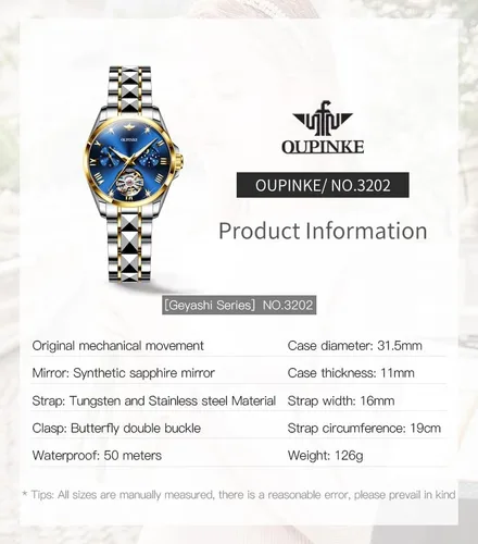 Miniatura 6 de OLEVS Reloj de pulsera de lujo impermeable para mujer, mecánico, automático, elegante, de lujo, impermeable, para mujer