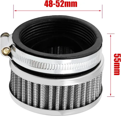 Miniatura 4 de Filtro de admisión de aire de acero inoxidable de 48 mm a 52 mm con abrazadera, se ajusta para motocicleta, scooter (1)