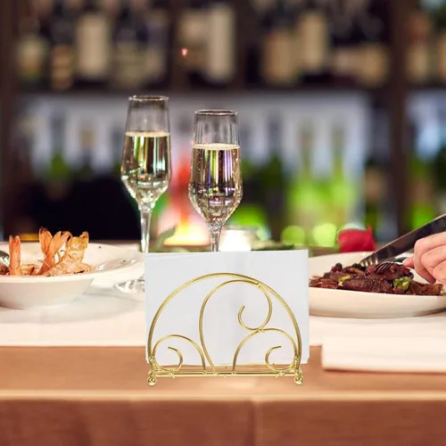 Miniatura 7 de Flat Napkin Holder for Table Metal Nordic Style Napkin Dispenser with Weighted Arm Gold Finish for Home Restaurant and Outdoor Use
