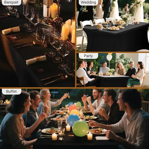 Miniatura 5 de Paquete de 6 manteles de elastano, manteles de elastano elásticos de 6 pies para mesas de 6 pies, mantel elástico rectangular universal ajustable