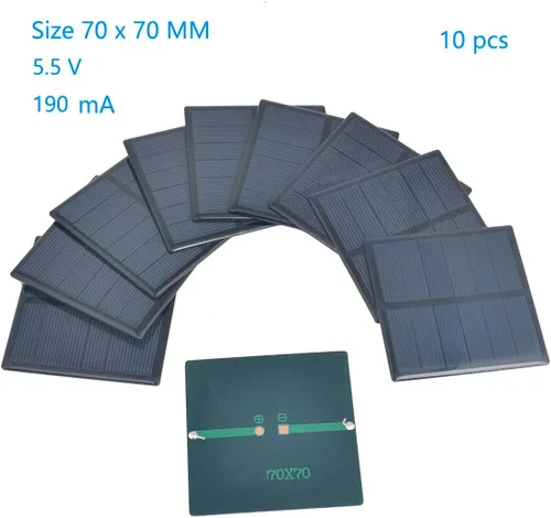 Miniatura 2 de 10 unids epoxi panel solar 5.5 V 190 mA mini panel de células solares policristalinas 70 mm x 70 mm/2.76 "x 2.76" para energía solar mini células
