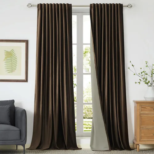 Miniatura 27 de Cortinas opacas de terciopelo dorado de 108 pulgadas para sala de estar, totalmente opacas, elegantes, 2 paneles con pestaña trasera, aislamiento