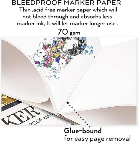 Miniatura 2 de Bianyo Bloc de papel marcador a prueba de sangrado, A4 (8.27 x 11.69 pulgadas), 50 hojas/bloc, paquete de 2 blocs, 18 libras/70 GSM, encuadernado