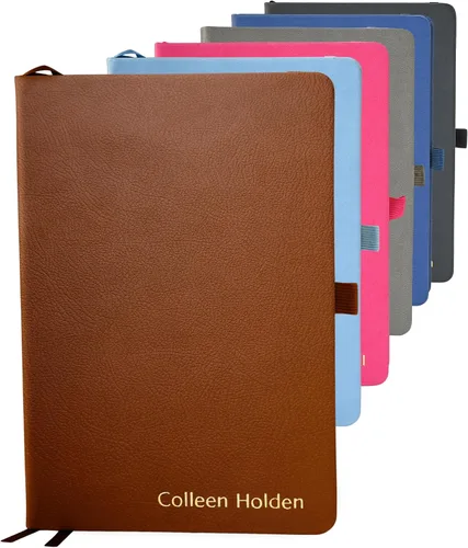 Promot - Cuaderno de diario rayado - Texto personalizado grabado con lápiz de oro metálico - A5 Marrón 192 páginas rayadas 8.2 x 5.5 pulgadas, 100
