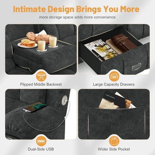 Miniatura 4 de Dresegmt Juego de sofá reclinable loveseat, diseño de respaldo medio abatible, sofá reclinable de 3 plazas y 2 sillas reclinables individuales