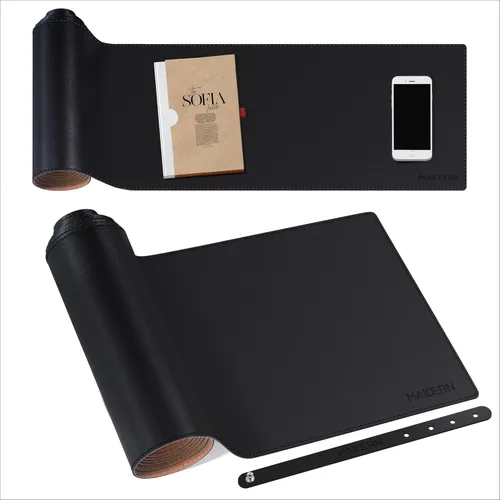 Miniatura 38 de MAIDERN Cubierta de mesa estrecha de 39.4" x 7.9", tapete reversible de cuero y corcho para mesa consola, protector de mesa largo y delgado