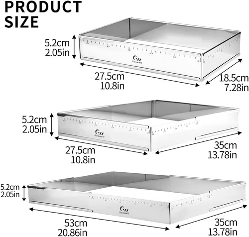Miniatura 4 de Molde extensible cuadrado de acero inoxidable para tartas, anillo de mousse ajustable resistente, forma rectangular, cortador de pastel de mousse
