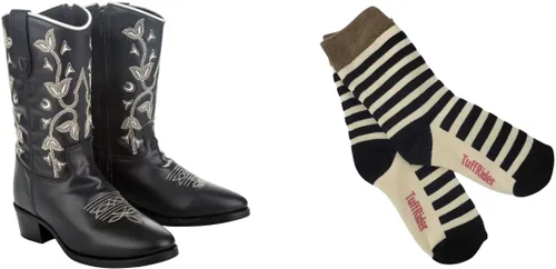 TuffRider Botas occidentales florales negras para niños pequeños, color negro, con calcetines a rayas surtidos