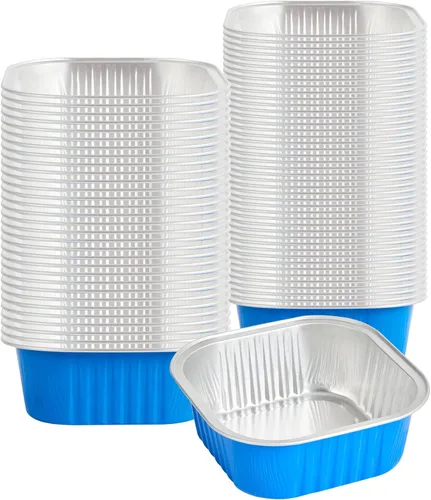 Restaurantware - Moldes desechables, paquete de 100 tazas cuadradas de aluminio para hornear de 10 onzas - Las tapas se venden por separado, listas